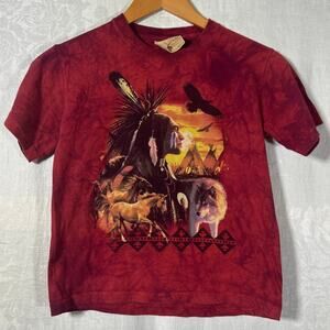 Vintage The Mountain T Shirt Kids Medium Red American Indian Wolves Horses 2001?